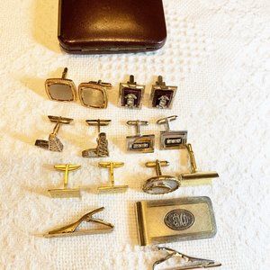 Vintage Men's Cuff Links, Tie Clips, Money Clip and Leather Key Case